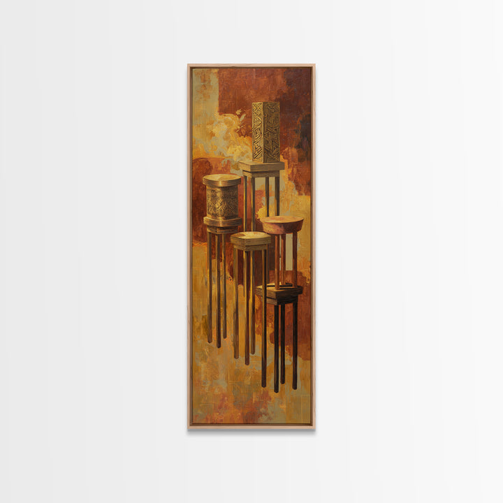 African Carved Pedestal Vessels Canvas Print, Earth Tone Tribal Decor, Elegant Cultural Wall Art For Living Room Home Decor