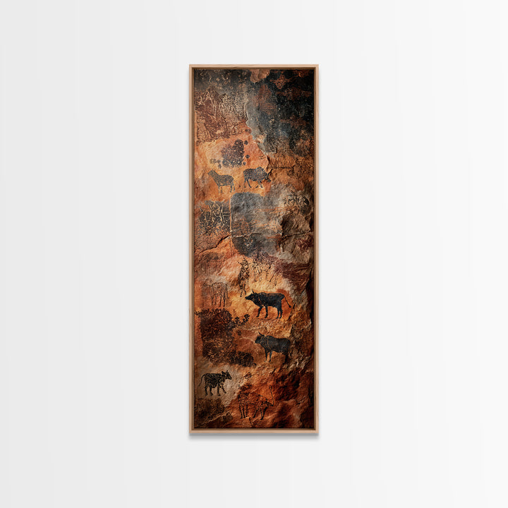 Ancient Rock Wildlife Cave Wall Art, African Animal Art Print, Rustic Safari Landscape Decor For Boho Living Room Home Decor