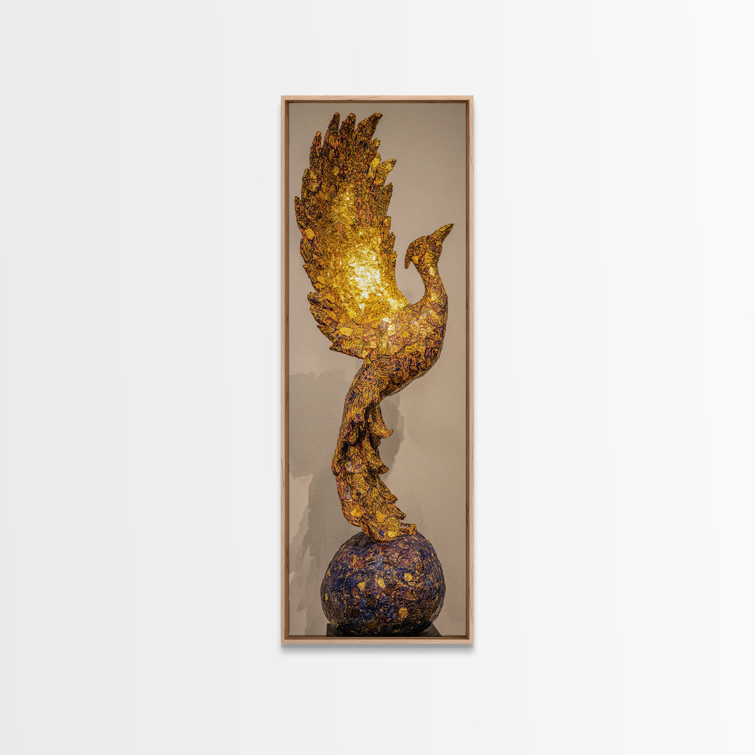 Glowing Golden Phoenix Sculpture Wall Art, African Inspired Bird Decor, Statement Piece, Luxury Unique Home Decor Gift For Her