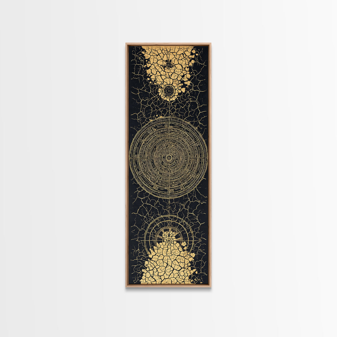 Black Gold Cracked Mandala Wall Art, Abstract African Tribal Art, Spiritual Geometric Decor, Luxury Statement Canvas Print