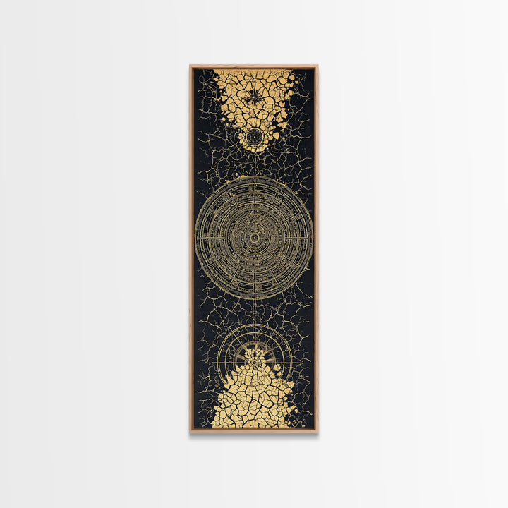 Black Gold Cracked Mandala Wall Art, Abstract African Tribal Art, Spiritual Geometric Decor, Luxury Statement Canvas Print