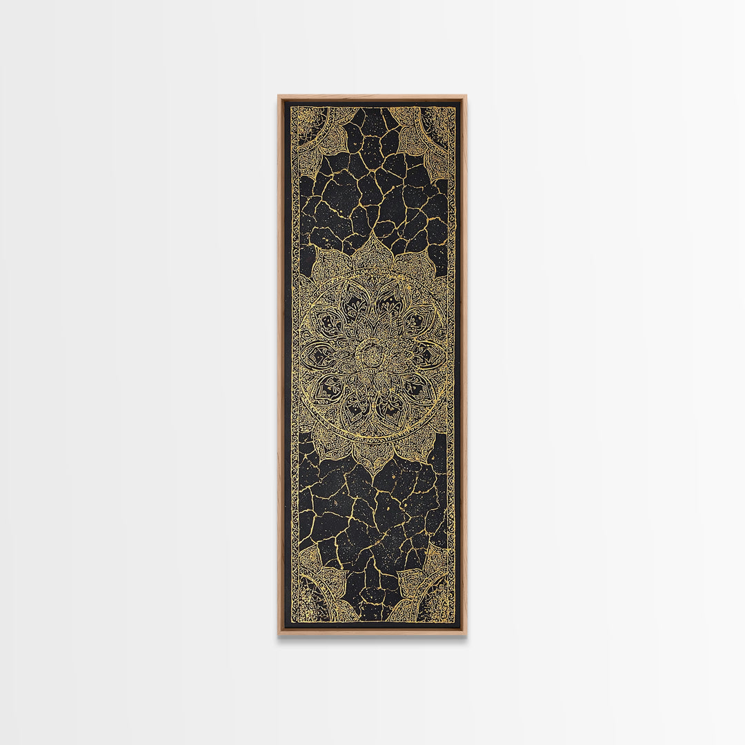 Black Gold Mandala Pattern Wall Art, African Inspired Geometric Textile Design, Elegant Boho Luxury Home Decor Statement Gift
