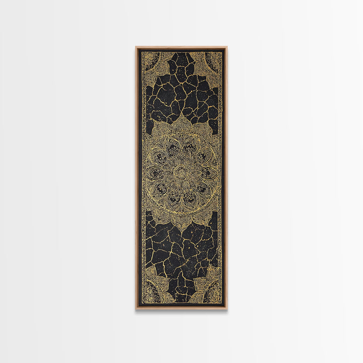 Black Gold Mandala Pattern Wall Art, African Inspired Geometric Textile Design, Elegant Boho Luxury Home Decor Statement Gift