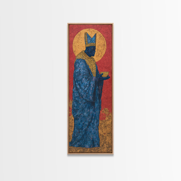 Blue African Queen Wall Art, Black Goddess Art, Golden Halo Canvas, Afrocentric Decor, Elegant Woman Portrait, Luxury Home Decor