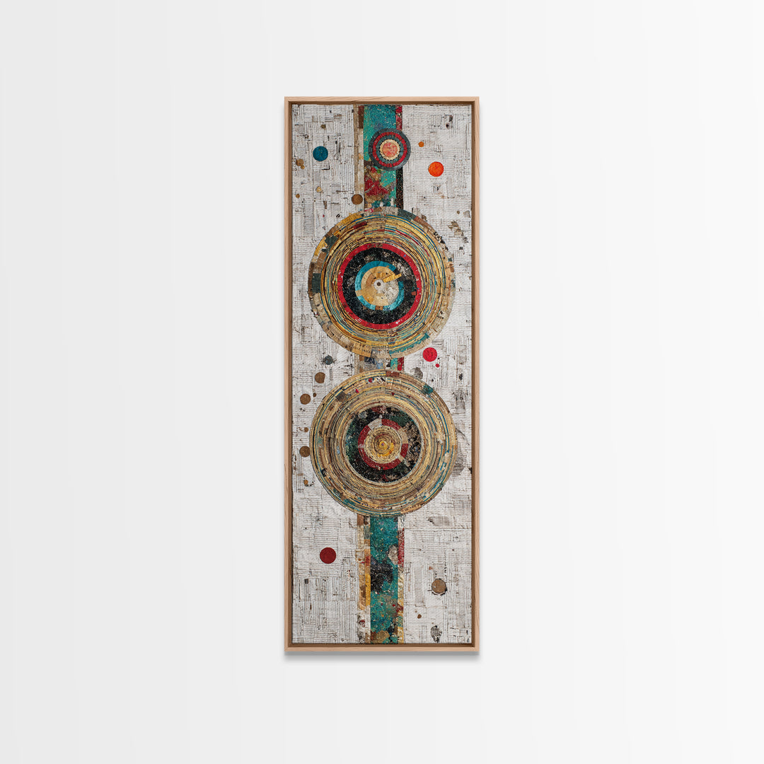 Concentric Circle Textile Canvas Print, Abstract African Art Decor, Teal Red Geometric Wall Decor, Boho Modern Home Decor