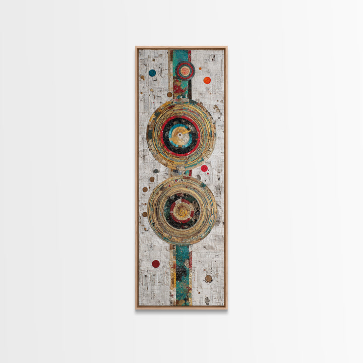 Concentric Circle Textile Canvas Print, Abstract African Art Decor, Teal Red Geometric Wall Decor, Boho Modern Home Decor