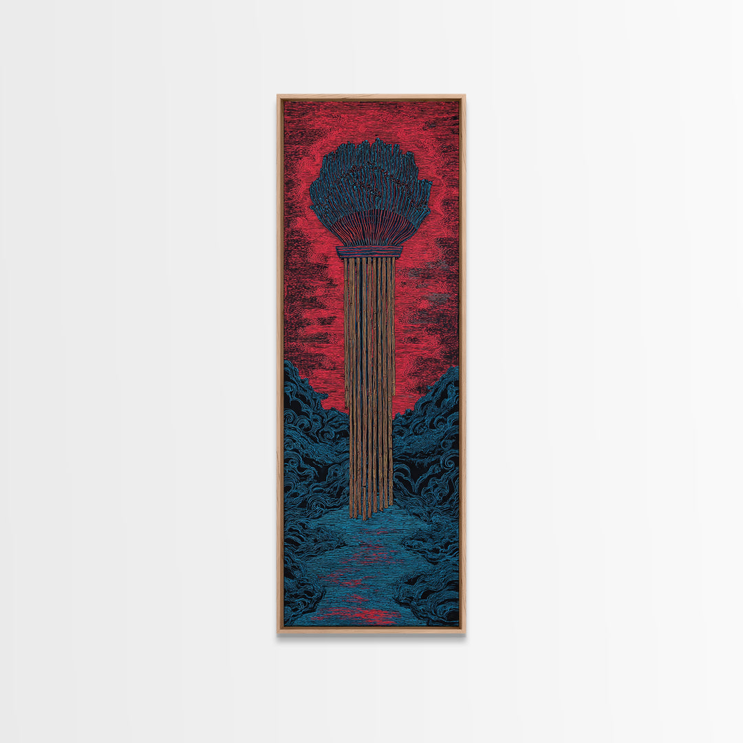 Red Tribal Plume And River Canvas Print, African Abstract Art, Bold Wall Decor, Modern Afro Art, Statement Cultural Artwork