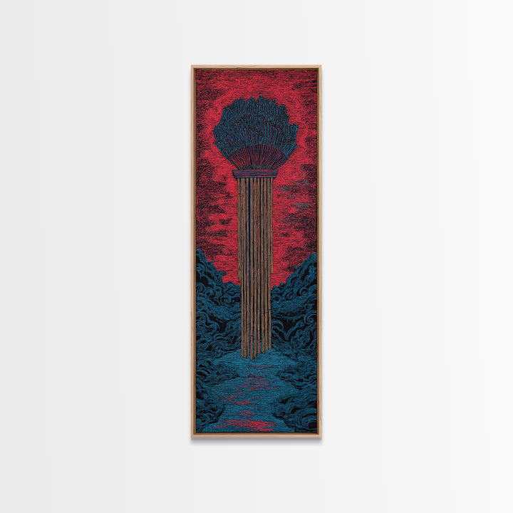 Red Tribal Plume And River Canvas Print, African Abstract Art, Bold Wall Decor, Modern Afro Art, Statement Cultural Artwork