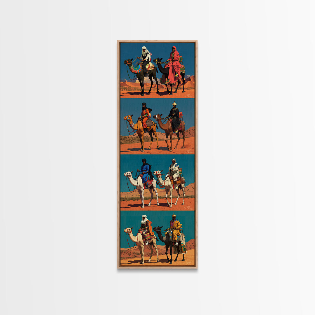 Desert Camel Riders Triptych Style Wall Art, African Safari Art, Nomad Travel Poster, Colorful African Print, Boho Decor