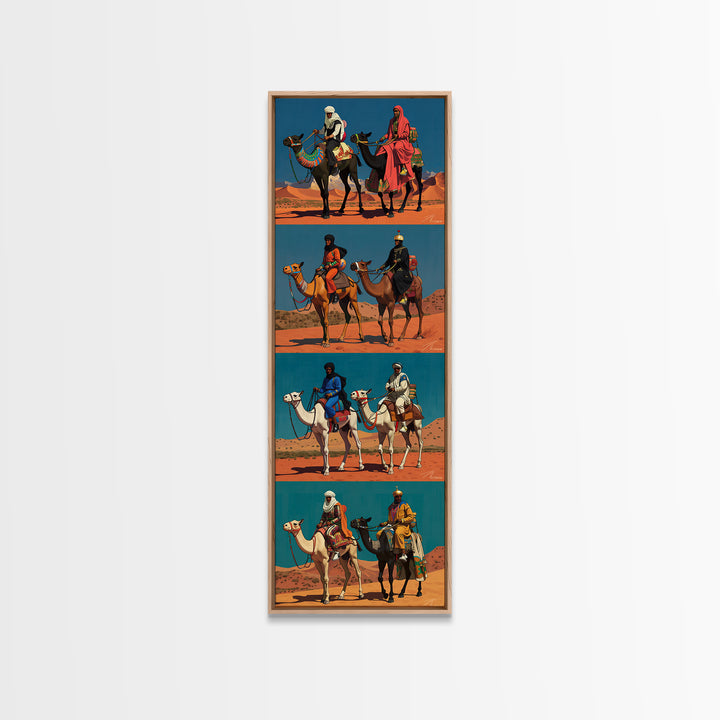 Desert Camel Riders Triptych Style Wall Art, African Safari Art, Nomad Travel Poster, Colorful African Print, Boho Decor