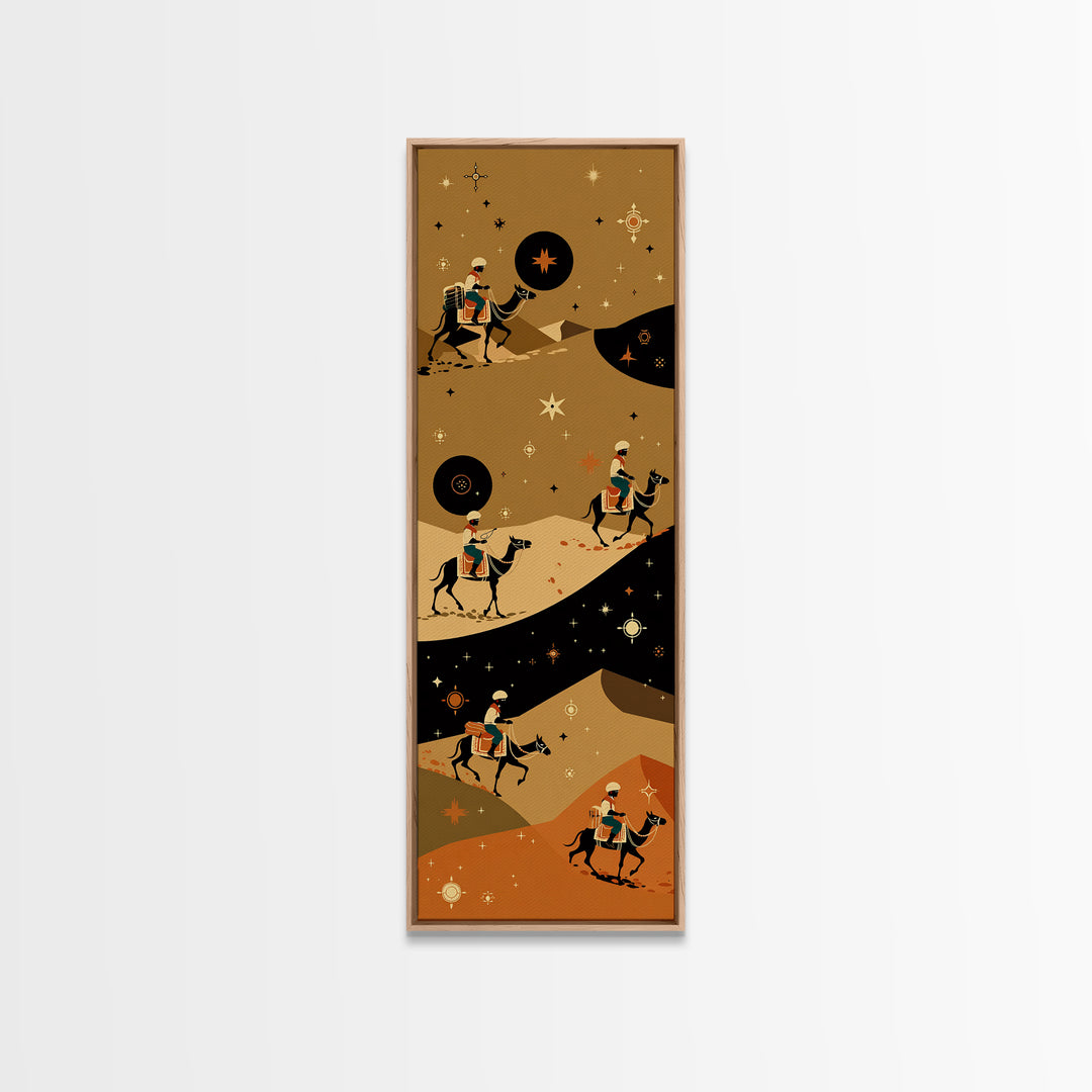 Celestial Camel Caravan In Golden Desert Wall Art, African Safari Print, Boho Tribal Decor, Wanderlust Living Room Artwork