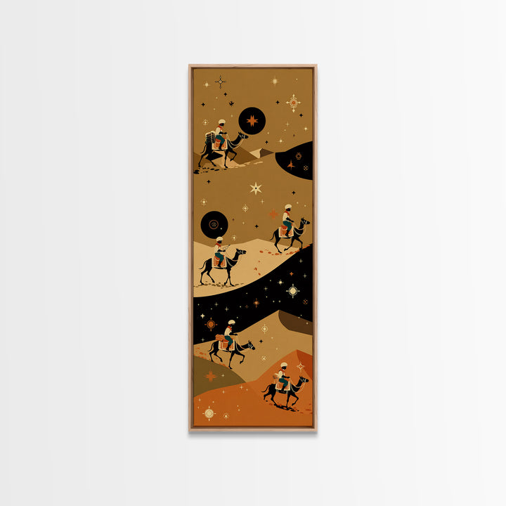 Celestial Camel Caravan In Golden Desert Wall Art, African Safari Print, Boho Tribal Decor, Wanderlust Living Room Artwork