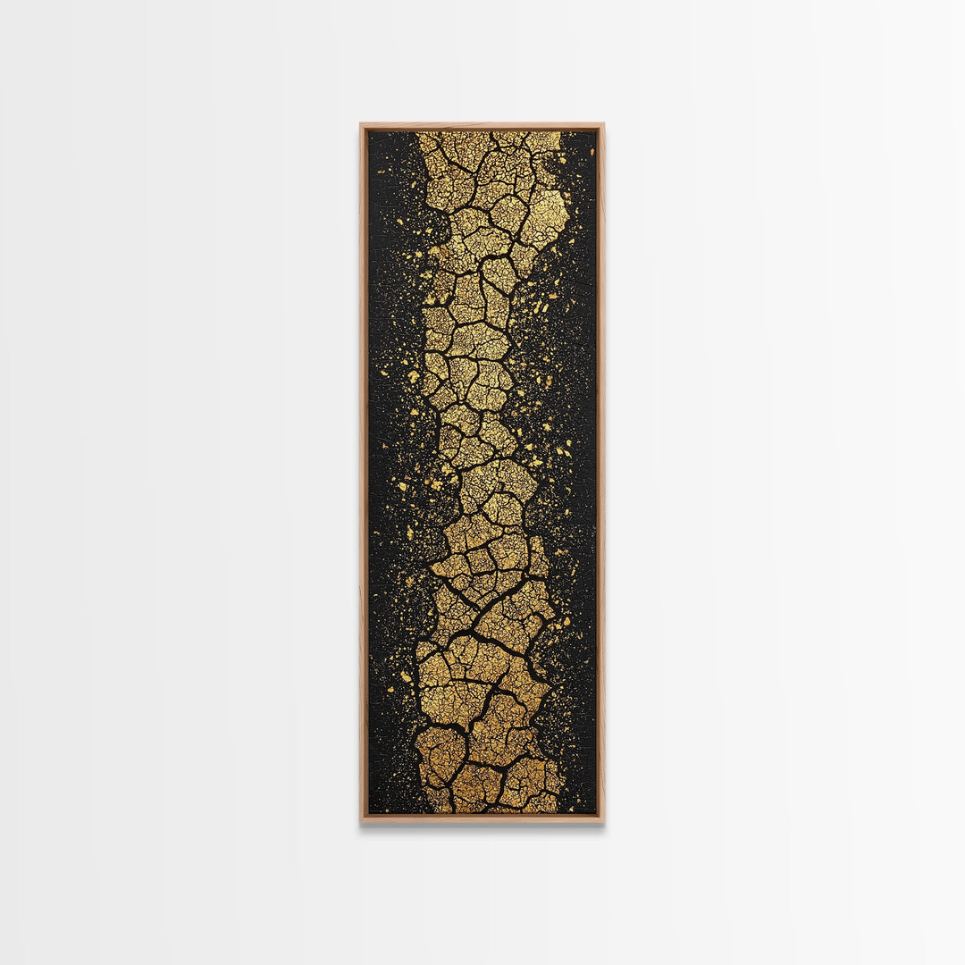 Cracked Gold Earth Texture On Deep Black Canvas Print, Abstract African Art, Luxury Wall Decor, Modern Minimalist Artwork