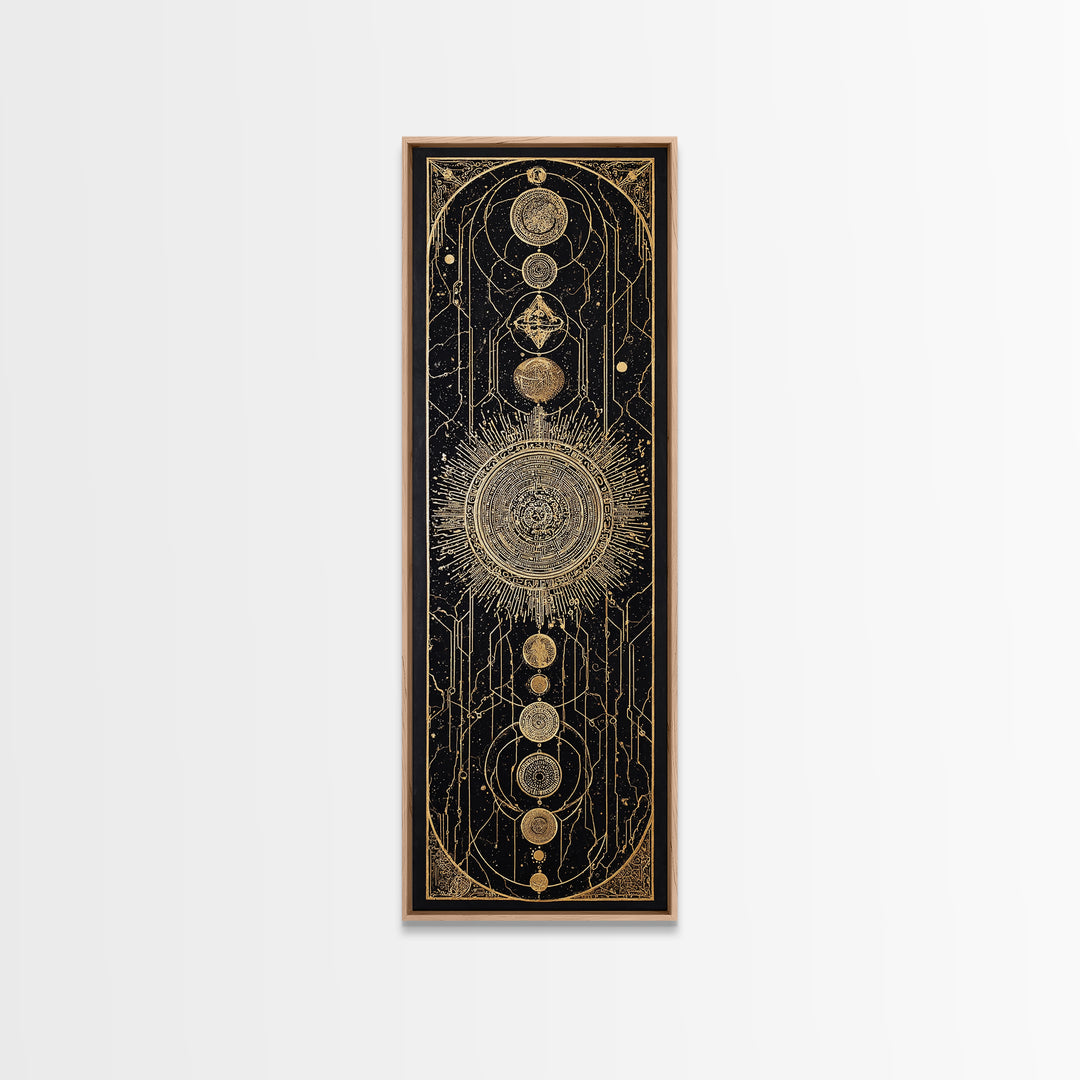 Gold Celestial Sun And Moon Canvas Print, Mystical Wall Art, Sacred Geometry Poster, Black And Gold Spiritual Decor, Astrology Gift