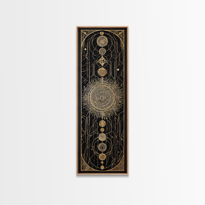 Gold Celestial Sun And Moon Canvas Print, Mystical Wall Art, Sacred Geometry Poster, Black And Gold Spiritual Decor, Astrology Gift