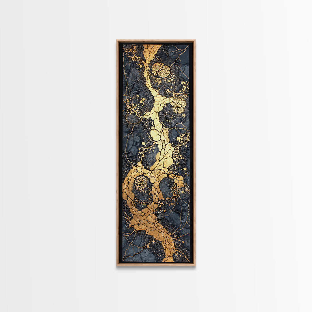 Black Marble Gold Vein Abstract Wall Art, Kintsugi Style Canvas Print, Luxury Modern Decor, Earth Tone Statement Art, Bold Home Decor