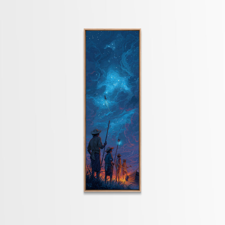 Starry Blue Storm Watchers Wall Art, Fantasy Cloudscape Canvas Print, Silhouette Adventure Decor, Mystical Night Sky, Dreamy Wall Art