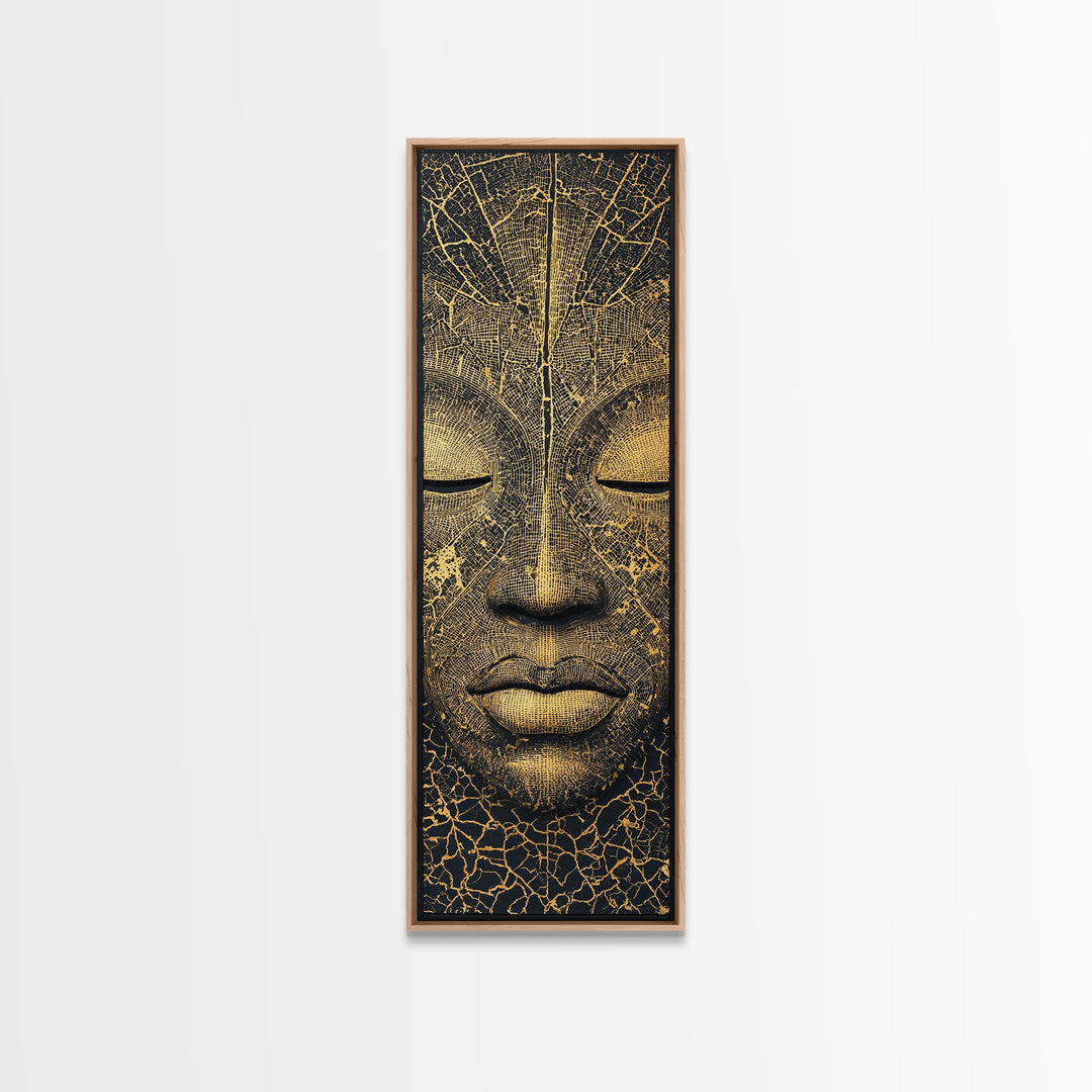 Golden African Mask Face Wall Art, Black And Gold Tribal Portrait, Ethnic Home Decor, Modern Afrocentric Canvas Print Gift