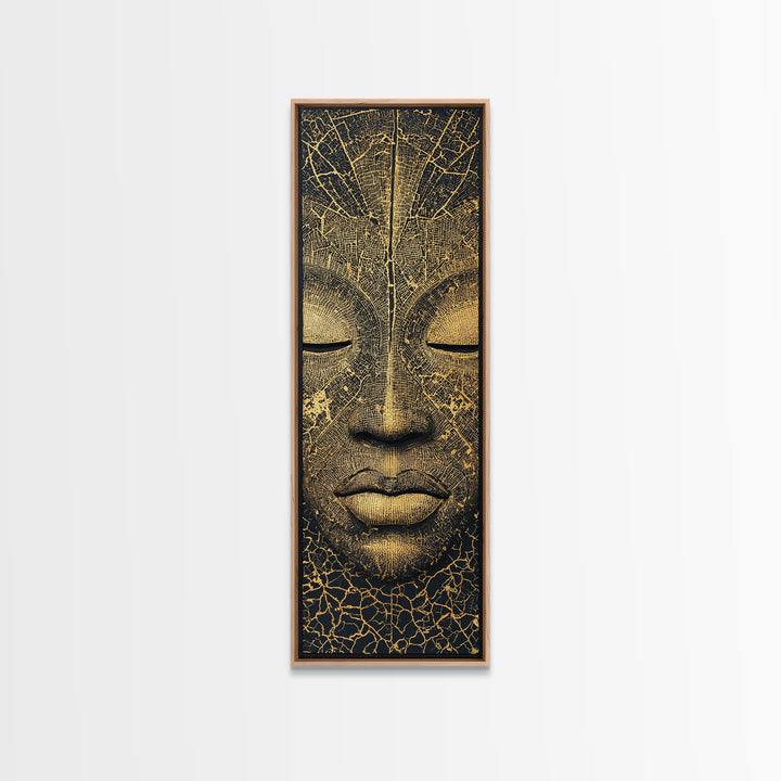 Golden African Mask Face Wall Art, Black And Gold Tribal Portrait, Ethnic Home Decor, Modern Afrocentric Canvas Print Gift