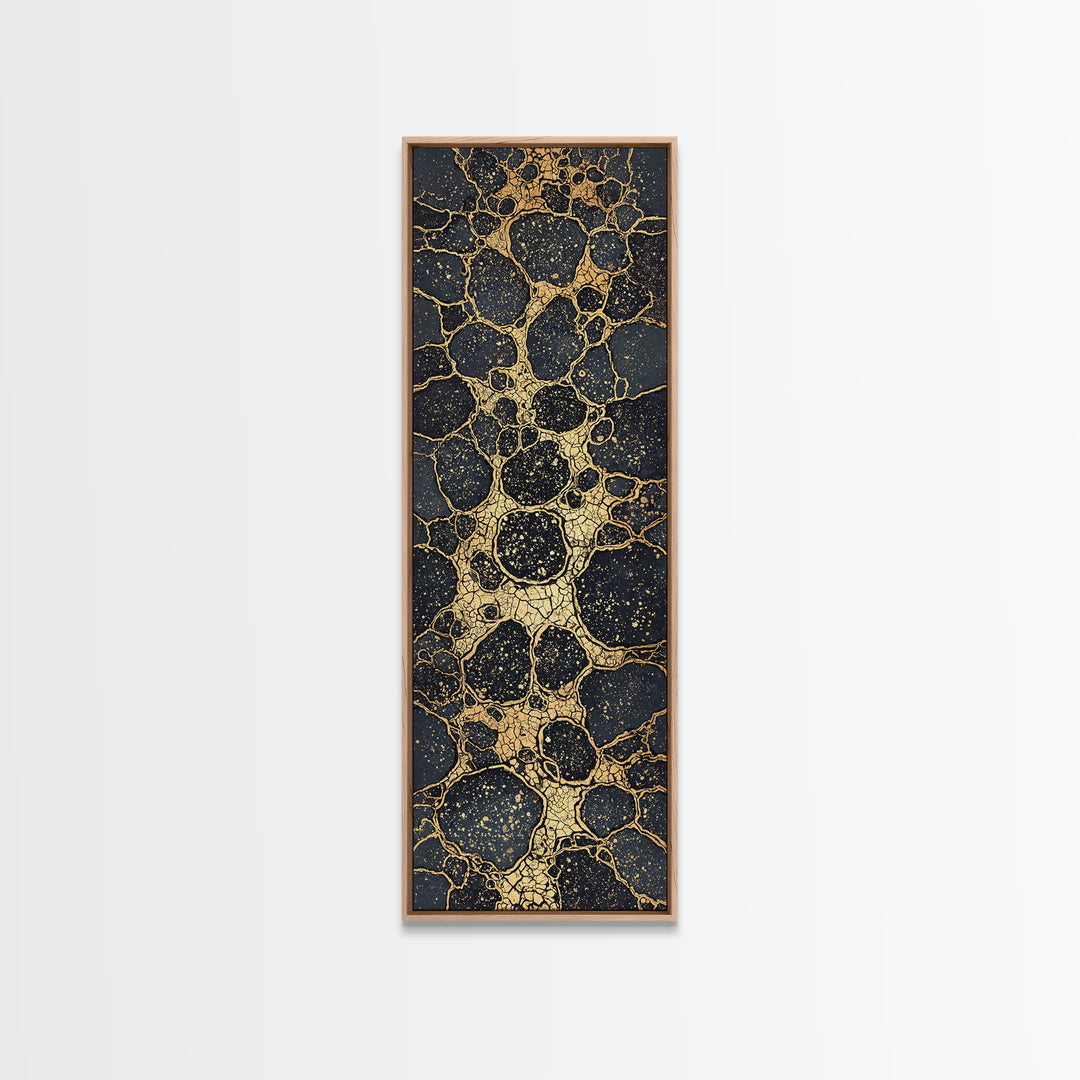 Black Gold Cracked Stone Canvas Print, Abstract African Art Decor, Luxury Modern Wall Art, Earth Tone Statement Piece Gift