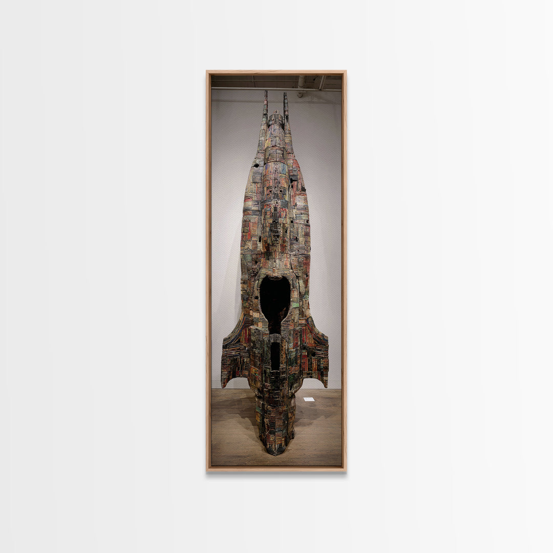 Towering Mixed Media Rocket Sculpture Wall Art, African Inspired Gallery Decor, Statement Canvas Print, Unique Home Decor Gift