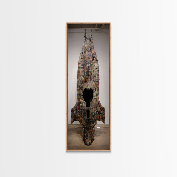 Towering Mixed Media Rocket Sculpture Wall Art, African Inspired Gallery Decor, Statement Canvas Print, Unique Home Decor Gift