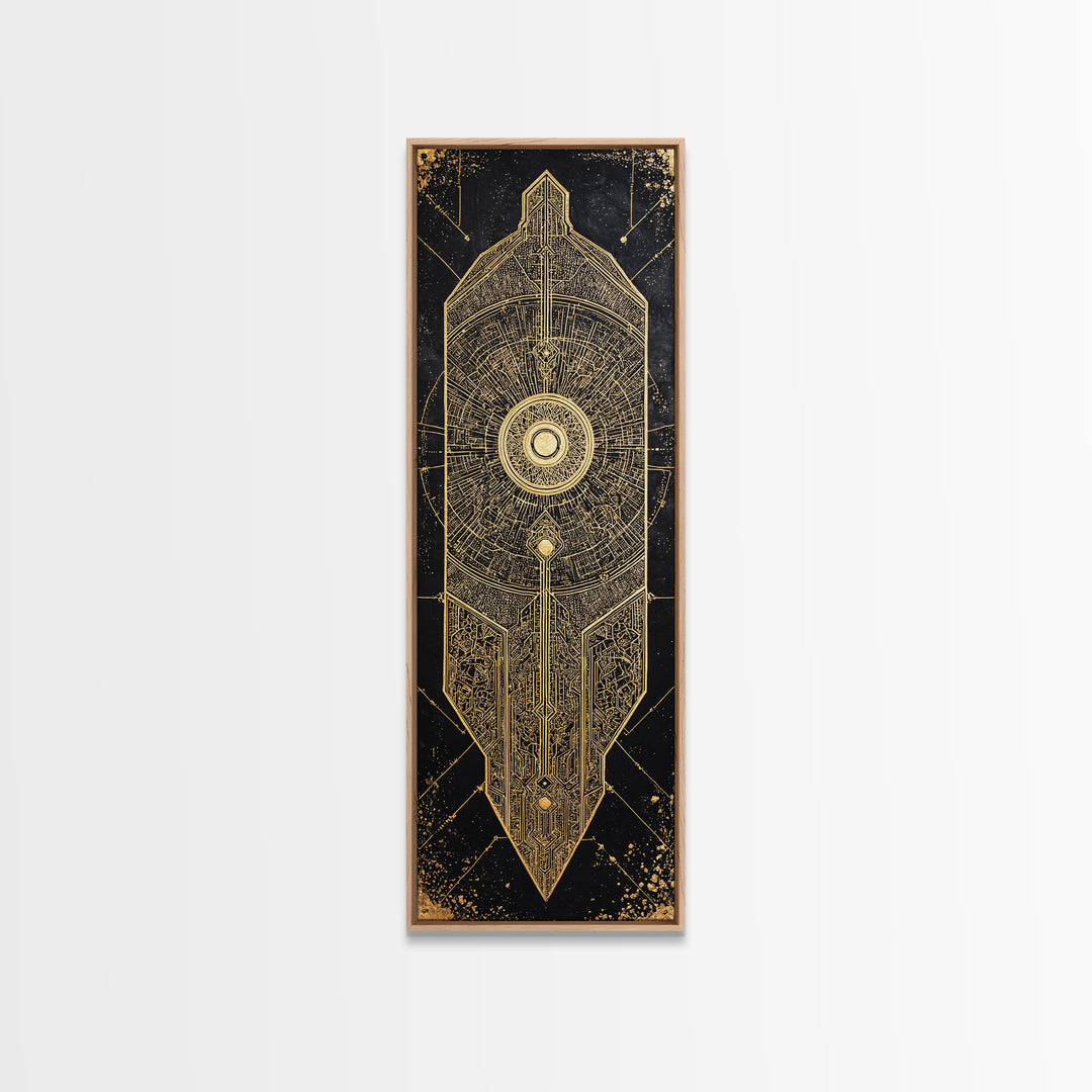 Black Gold Geometric African Shield Wall Art, African Abstract Art, Modern Canvas Art, Afrocentric Decor, Luxury Canvas Print