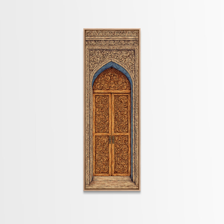 Ornate Arched African Doorway In Blue And Gold Wall Art, Moroccan Travel, African Home Decor, Cultural Wall Decor Gift, Statement Piece