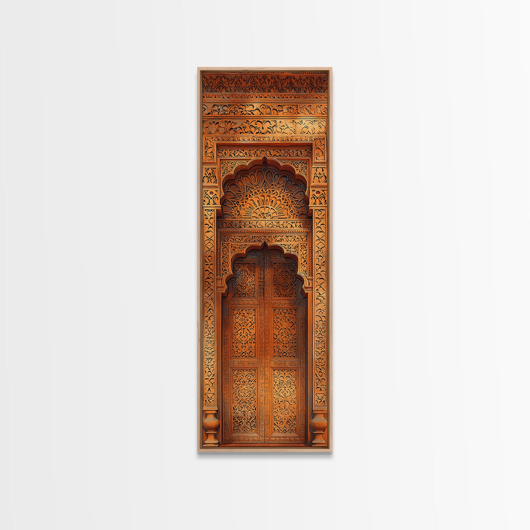 Ornate Moroccan Carved Door Framed Canvas Print, African Inspired Wall Decor, Boho Entryway Art, Rustic Home Decor Gift Print
