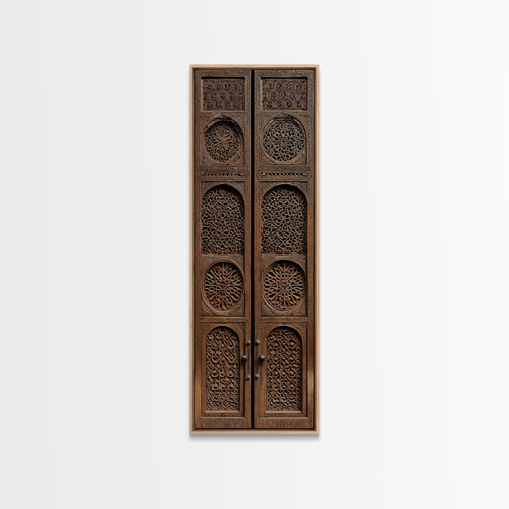 Intricate Antique Wooden Door Canvas Print, Moroccan African Wall Art, Tribal Pattern Decor, Bohemian Home Decor Statement