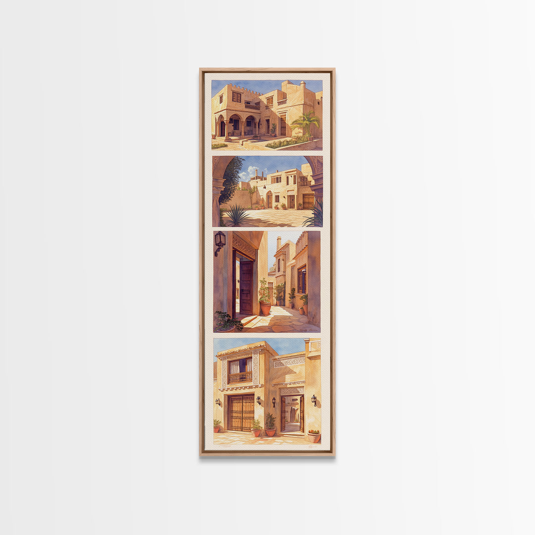 Desert Courtyard Architecture Wall Art, Morocco Travel Poster, African Inspired Decor, Sunlit Villa Canvas Print, Gift For Her