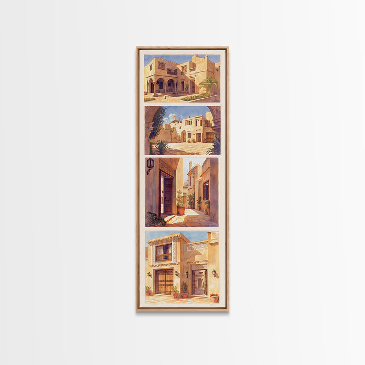 Desert Courtyard Architecture Wall Art, Morocco Travel Poster, African Inspired Decor, Sunlit Villa Canvas Print, Gift For Her