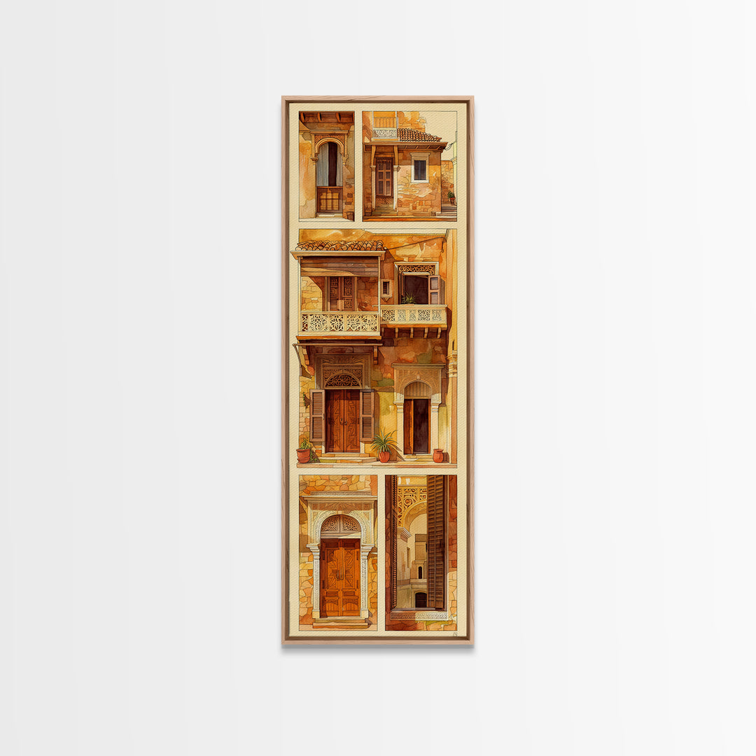 Ornate Balconies And Carved Doors Wall Art, Moroccan Architecture Canvas Print, African Inspired Boho Home Decor Gift For Her