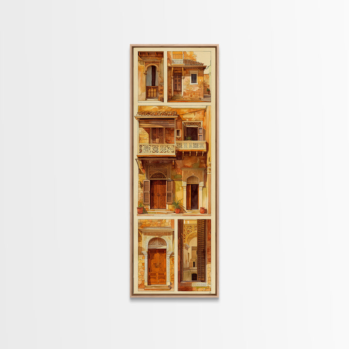 Ornate Balconies And Carved Doors Wall Art, Moroccan Architecture Canvas Print, African Inspired Boho Home Decor Gift For Her