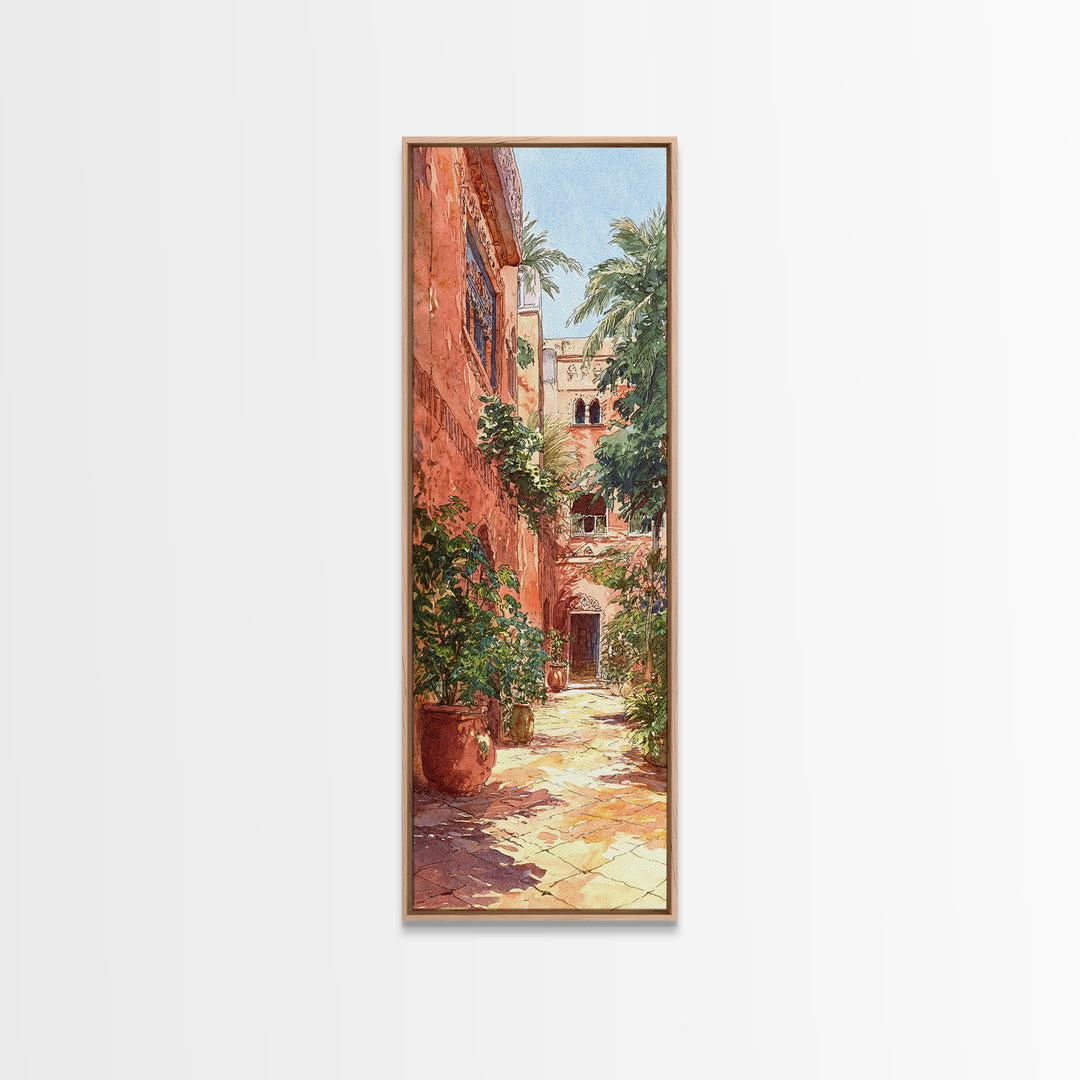 Moroccan Terracotta Courtyard Alley With Palms Wall Art, North Africa Travel Print, Boho Mediterranean Home Decor Gift For Her
