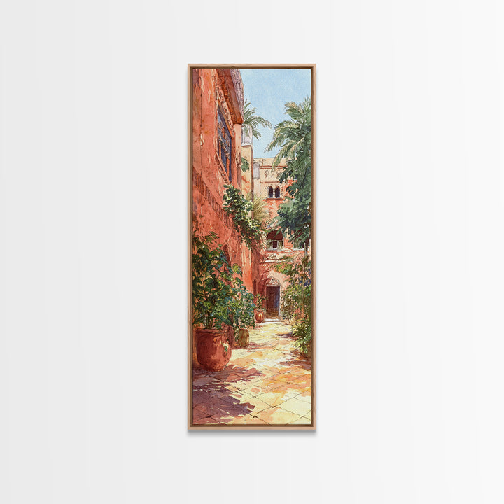 Moroccan Terracotta Courtyard Alley With Palms Wall Art, North Africa Travel Print, Boho Mediterranean Home Decor Gift For Her