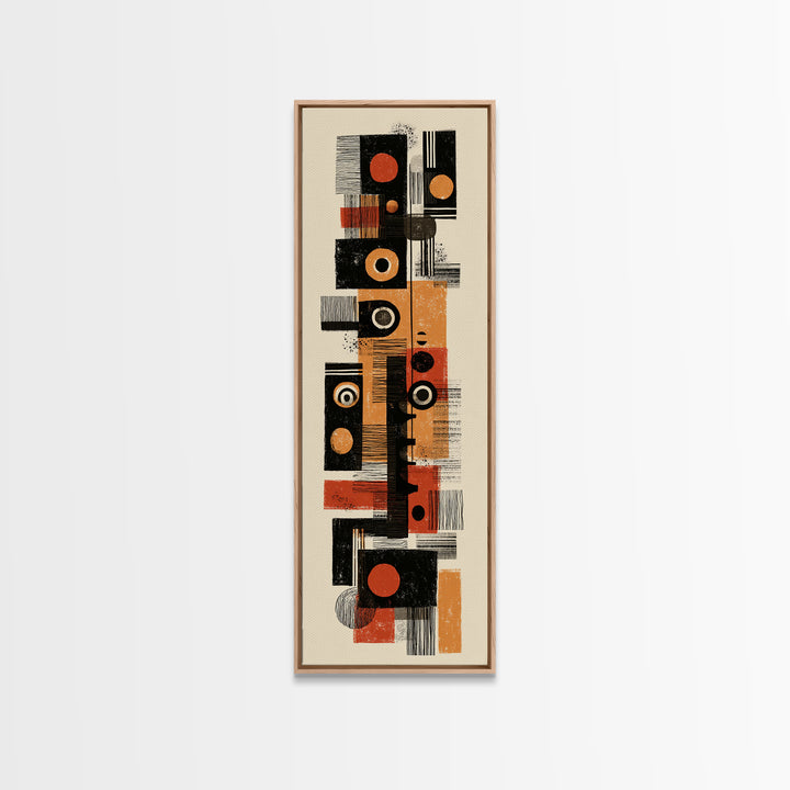 Orange Black Mid Century Geometric Blocks Canvas Print, Abstract African Inspired Wall Decor, Modern Minimalist Office Art