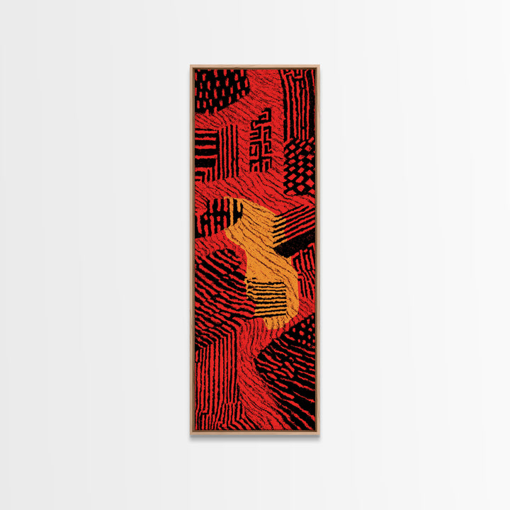 Red Orange Mud Cloth Textile Pattern Canvas Print, Abstract African Tribal Wall Decor, Bold Ethnic Home Decor Gift For Her