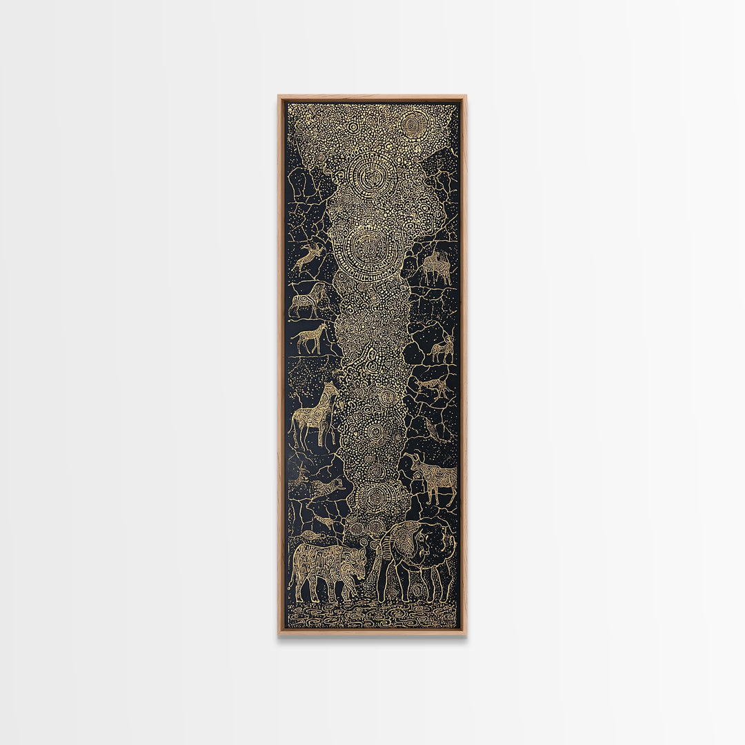 Golden African Safari Animals Wall Art, Elephant Giraffe Lion Map, Black Gold Tribal Decor, Luxury Canvas Print For Living Room