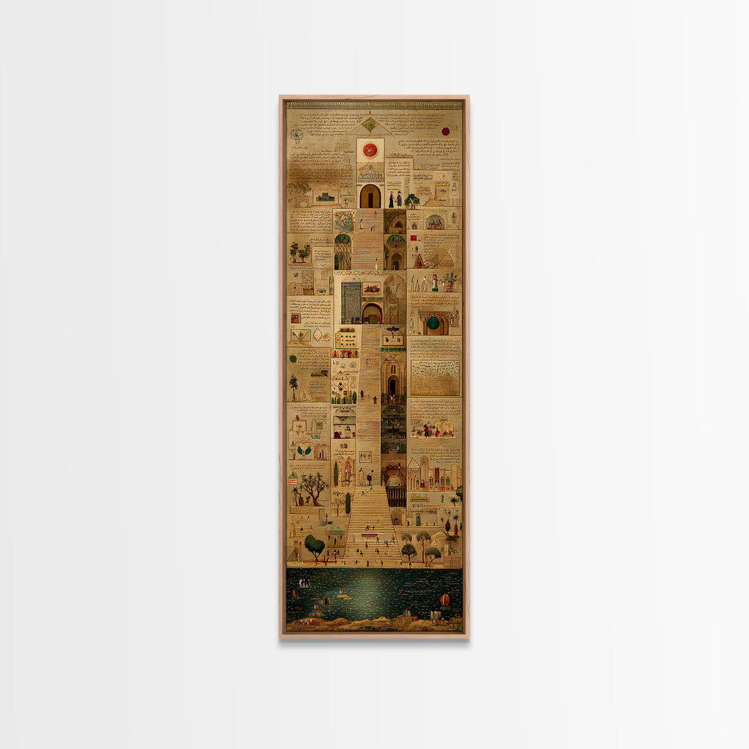 Ancient African City Manuscript Canvas Print, Egyptian Map Collage Wall Art, Hieroglyphic Cultural Home Decor For Living Room