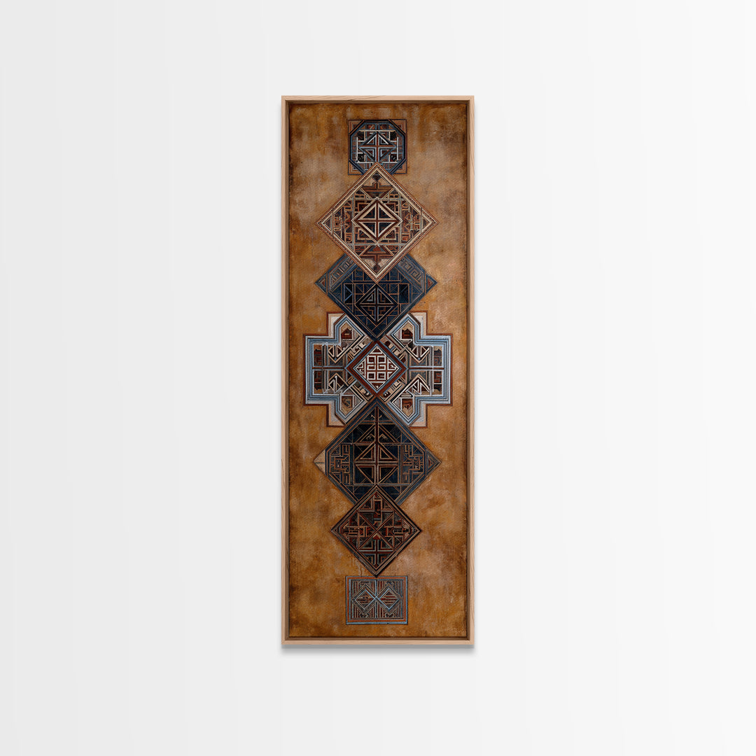 Geometric African Textile Pattern Canvas Print, Tribal Mud Cloth Wall Art, Earth Tone Cultural Decor For Boho Home Decor