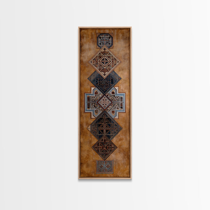 Geometric African Textile Pattern Canvas Print, Tribal Mud Cloth Wall Art, Earth Tone Cultural Decor For Boho Home Decor
