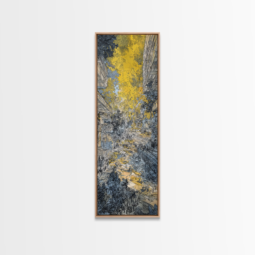 Golden Abstract City Canyon Wall Art, Urban Skyline Painting, Modern African Art, Textured Canvas, Living Room Decor, Office Art
