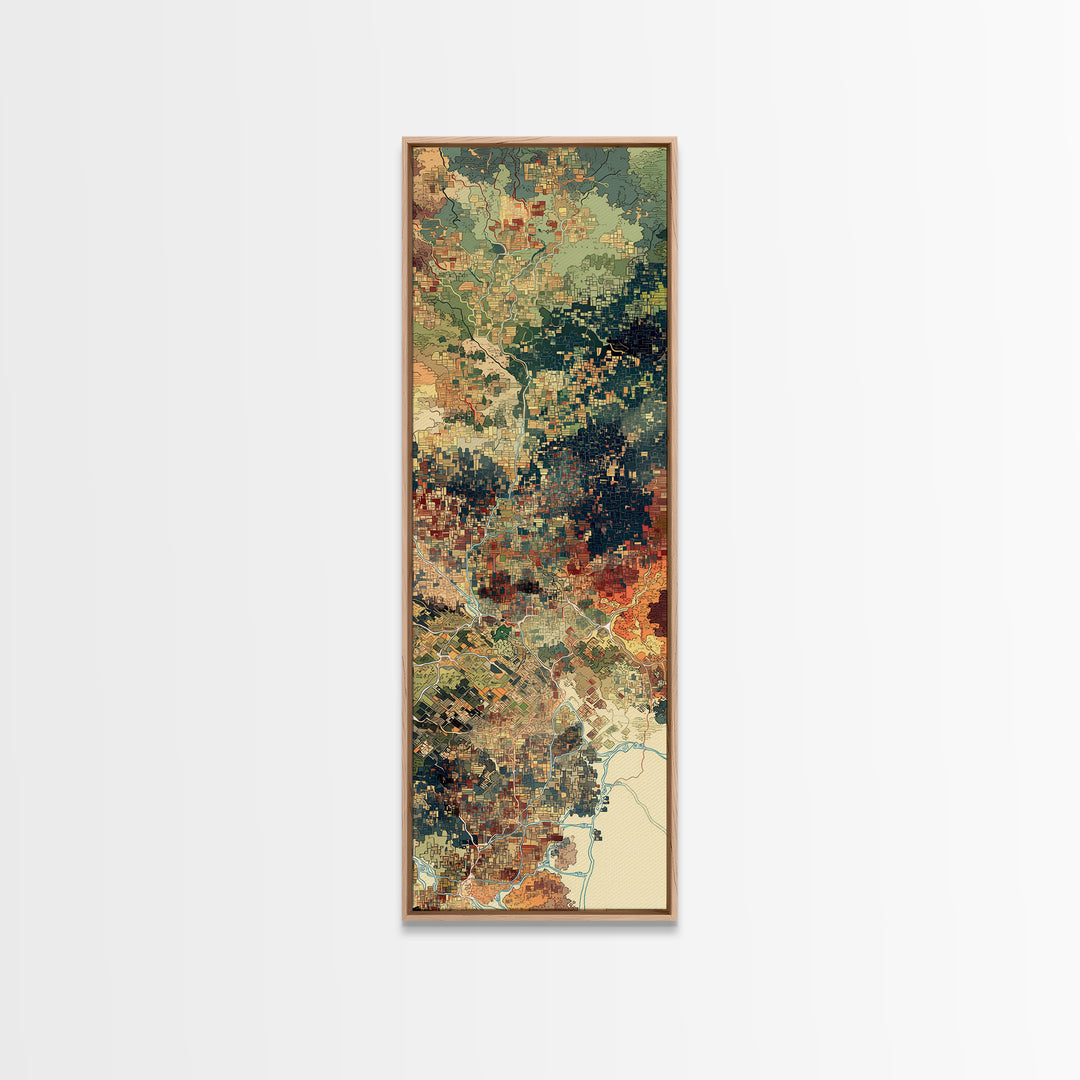 Pixelated Aerial Landscape Wall Art, Abstract African Map Inspired Print, Green Orange Modern Canvas, Statement Home Decor