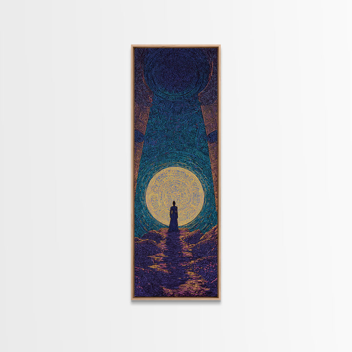 Mystic African Woman Before Glowing Sun Wall Art, Spiritual Cave Portal, Afrocentric Landscape, Dreamy Black Culture Decor