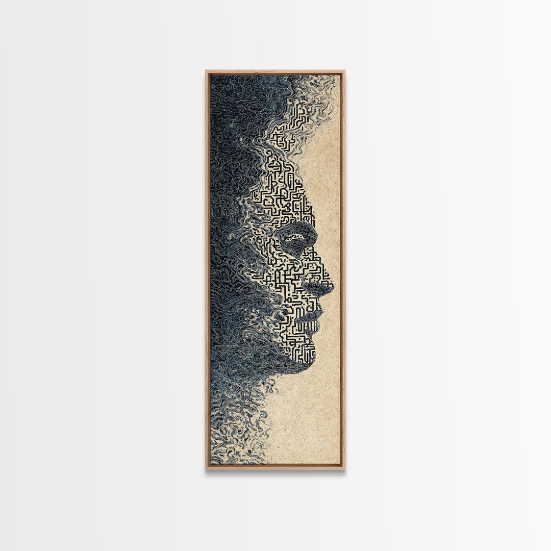Black Woman Profile With Maze Texture Canvas Print, Minimalist Afrocentric Wall Art, Abstract Face Art, Melanin Decor Gift