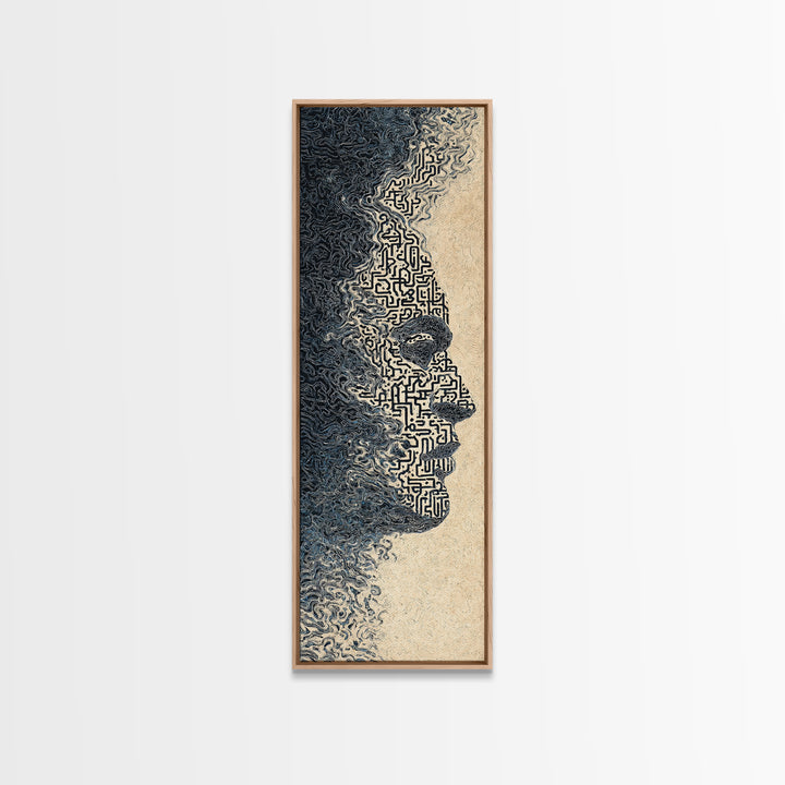 Black Woman Profile With Maze Texture Canvas Print, Minimalist Afrocentric Wall Art, Abstract Face Art, Melanin Decor Gift