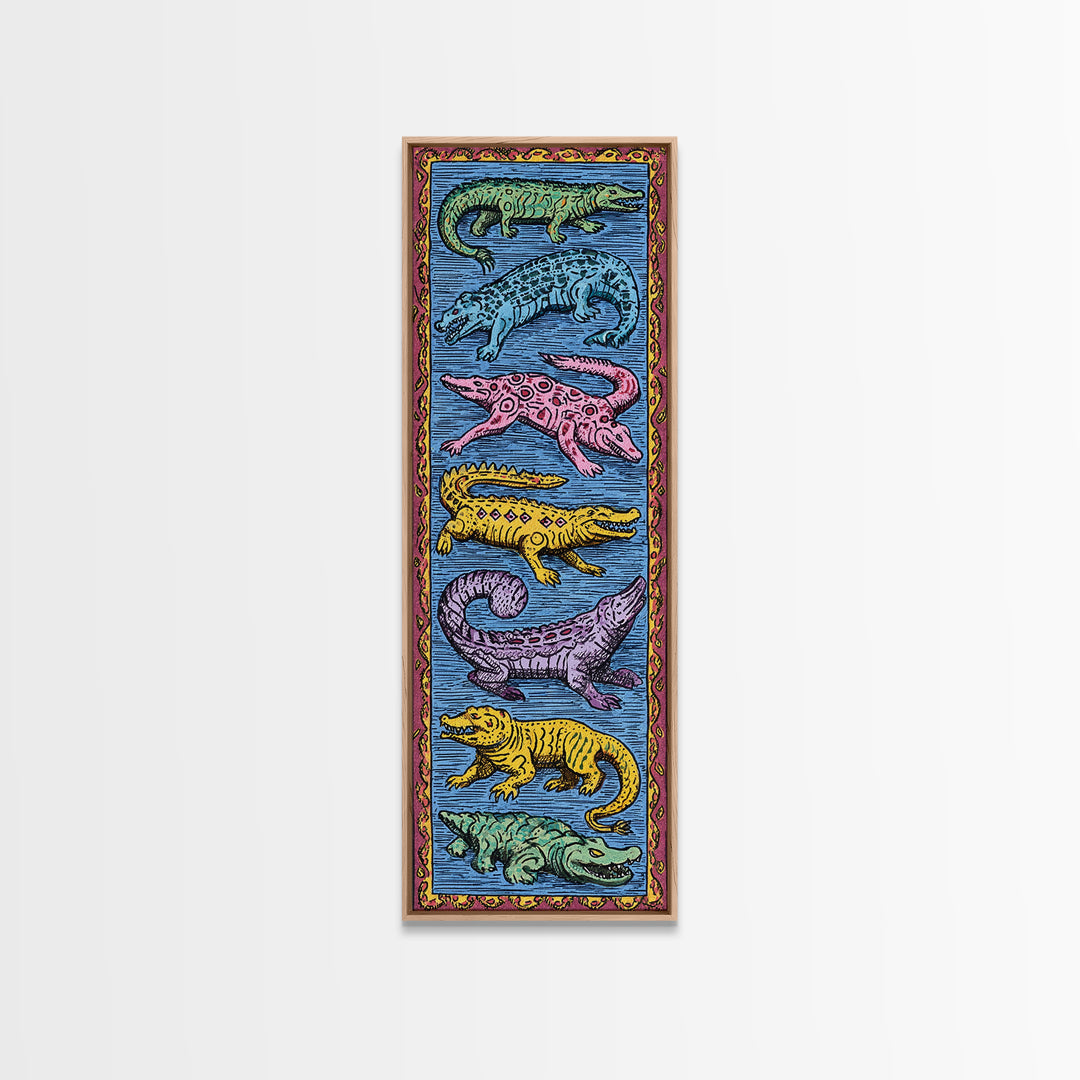 Colorful African Crocodile And Lizard Folk Wall Art, Tribal Animal Pattern, Safari Decor, Vibrant Reptile Canvas Print Gift