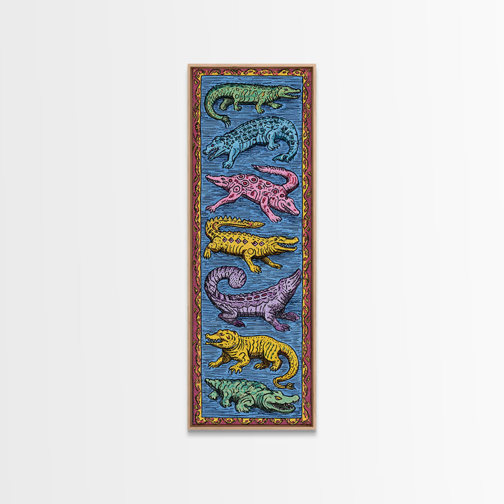 Colorful African Crocodile And Lizard Folk Wall Art, Tribal Animal Pattern, Safari Decor, Vibrant Reptile Canvas Print Gift