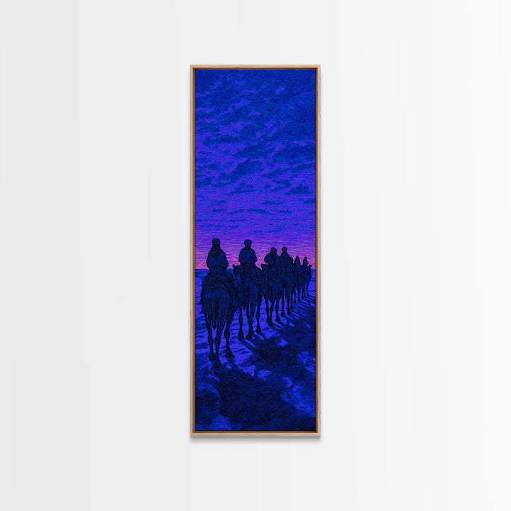 Blue Purple Desert Camel Caravan Wall Art, African Safari Art, Nomad Landscape, Boho Living Room Decor, Statement Canvas Print